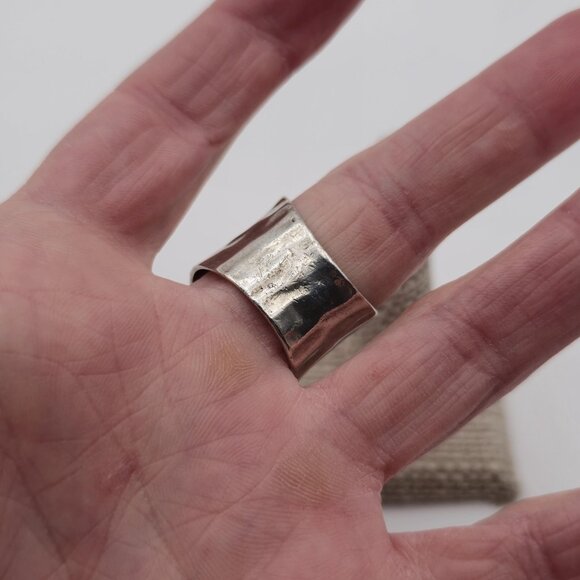 Size 9.75 Sterling Silver Wide Unique Pattern Heavy Ring A1988 - Picture 4 of 8